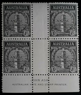 Rare 1935 - Australia Ash Imp Blk 4x1/ - Black Gallipoli Landing Stamps