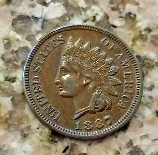 Rare 1887 U.  S Indian Head Penny Brown Tone Clear Sharp Details N/r