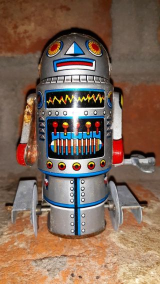 Robot - 7 Vtg Wind Up Tin Robot Mechanical Walking Figure 4 " Toy Rare 1970 