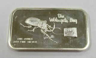 Rare Vintage The Watergate Bug - High Relief 1 Oz.  999 Fine Silver Art Bar