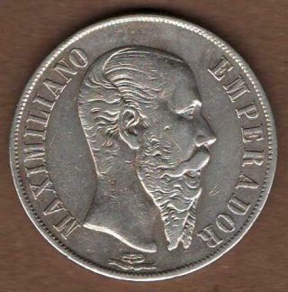 Mexico One Peso 1866,  Maximiliano Emperador De Mexico Scarce And Rare.  Silver.