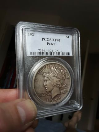 1921 Peace Dollar Xf 40 - Pcgs Rare Key Date And Certified By Pcgs.  1st Year