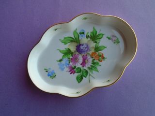 Herend Flower Porcelain Gold Trim Nut Candy Dish Trinket Plate Floral Rare China