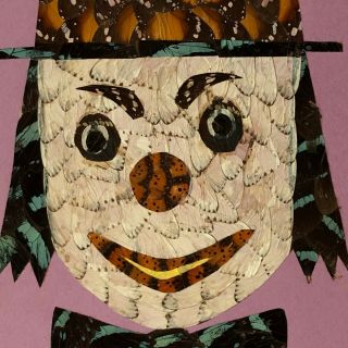 RARE Vintage African Folk Art Handmade Butterfly Wing Art Unique Clown Face 4