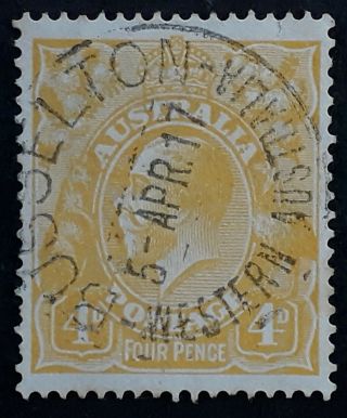 Rare 1917 Australia 4d Yellow Orange Kgv Stamp Lovely Busselton Postmark