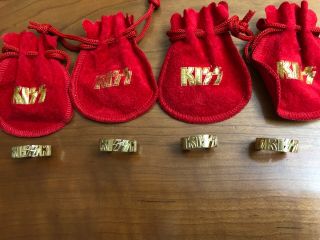 Set Of 4 Kiss Rings " The Tour " Vip Package - Kiss Pouch Gold Logo - Rare