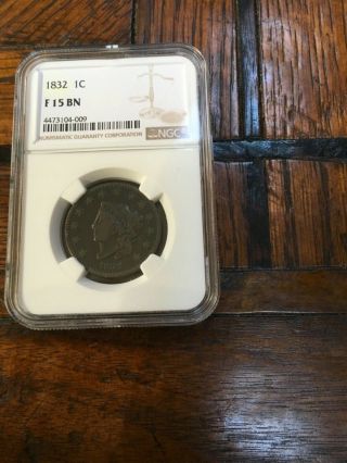 Rare 1832 Large Cent Ngc F 15 Bn