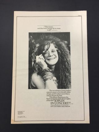 & Rare 1972 Janis " Joplin In Concert " Live 11x17 " Album Print Ad