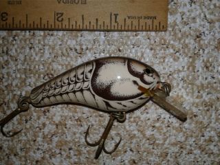 Vintage Bagley Fishing Lure - Rare White Crawfish Color Crankbait Brass Sq.  Lip