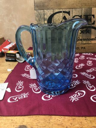 Rare " Aunt Polly " Blue Glass Pitcher 48 Ounce U S Glass 1920s