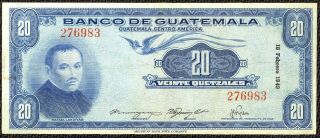 Guatemala Q20 1949 Vf Very Rare Date $105.  00 Two Small Pin Holes