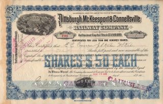 " Rare " - Pittsburgh,  Mckeesport & Connellsville Railway Co.  - Stock Certificate