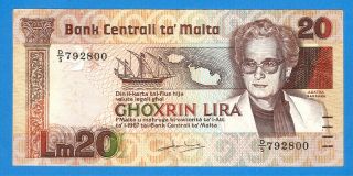 Malta 20 Lira 1967 Series 792800 Rare