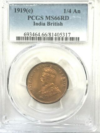 Rare.  1919 British India 1/4 Anna Pcgs Ms66 Gem
