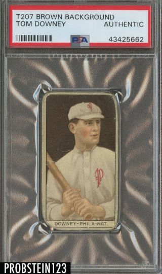 T207 Brown Background Tom Downey Red Cycle Rare Back Psa