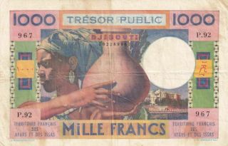 1974 French Afars & Issas Djibouti Rare 1000 Francs (p 32) - Vf -