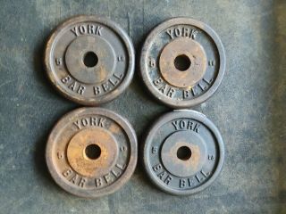 (4) 5lb York Vintage Rare Antique Standard Barbell Weights 5 Pounds Plates