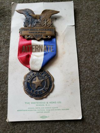 Rare 1st American Legion National Convention 1919 Medal On Card