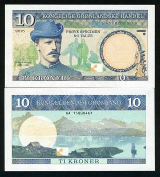 Greenland 10 Kroner 2015 Unc Specimen Test Note Banknote Rare