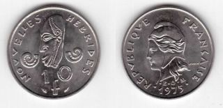 Hebrides - Rare 10 Francs Unc Coin 1975 Year Km 2.  2