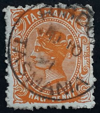 Rare 1891 Tasmania Australia 1/2d Orange Sideface Stamp Risdon Postmark
