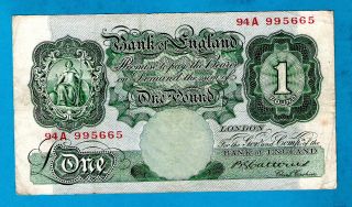 Rare 1st Period " 94a 995665 " England B226 £1 B G Catterns 15.  7.  1930 Vf,