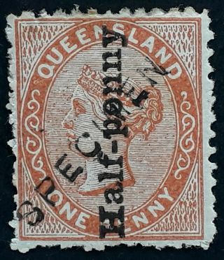 Rare 1880 Queensland Australia Half - Penny Surch On 1d Red Bn Stamp Specimen