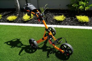 RARE Orange Clicgear Model 3.  0 3 Wheel Golf Push Cart - Best Cart in Golf 2