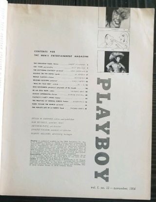 1954 Playboy November Vol 1 12 RARE w/ Diane Hunter & Hugh Hefner 2
