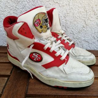 VINTAGE 90S RARE STARTER SAN FRANCISCO 49ERS HIGH TOP SNEAKERS WHITE RED K130 3