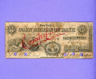 1862 $2 Corn Exchange Bank Ny Contemporary Counterfeit Very Rare Civil War Note