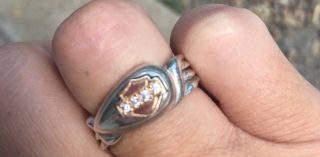 10k White Gold Diamond Rare Silver Harley Davidson Ring Heavy Ring 7 Mm Top