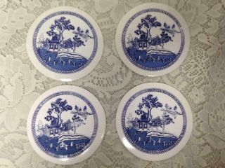 Vintage,  Rare,  4 - Pc Blue Willow Vinyl Coasters,  4in D Each