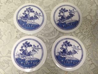 Vintage,  Rare,  4 - pc Blue Willow Vinyl Coasters,  4in D Each 2