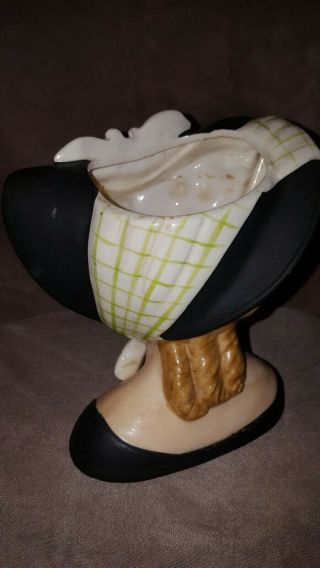 Vintage Napco Lady Head Vase C4414A Black Hat Green Scarf Foil 1959 rare 3