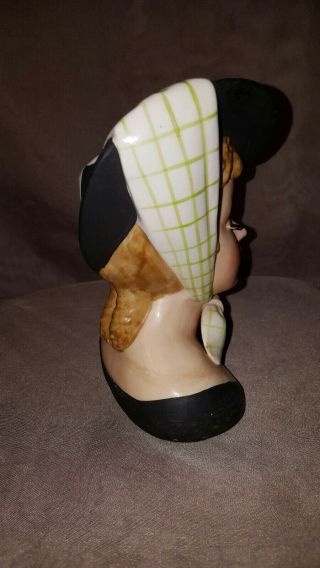 Vintage Napco Lady Head Vase C4414A Black Hat Green Scarf Foil 1959 rare 4