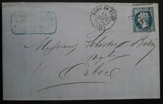 Rare 1866 France Folded Letter Ties 20c Napoleon Iii Stamp " Cn P " Lozenge Cd