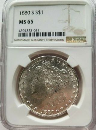1880 - S Ngc Ms 65 Morgan Silver Dollar Rare Beauty Blast White Obv & Rev Some Pl