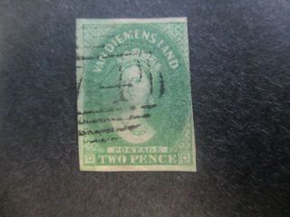 Tasmania Stamps: 2d Green Chalon Imperf - Rare (d187)