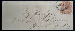 Rare 1872 - South Australia Cover Ties 2d Orange 2nd Sideface Stamp To Mt Barker