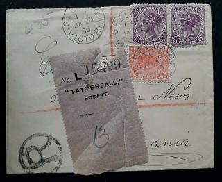 Rare 1906 Victoria Australia Registd Cover Ties 3 Stamps To Hobart From Geelong