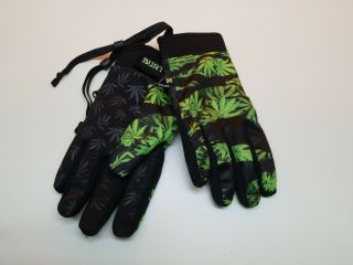 Rare Burton Pipe Snowboard Gloves Green Plant Cannabis Marijuana Pot Weed Medium