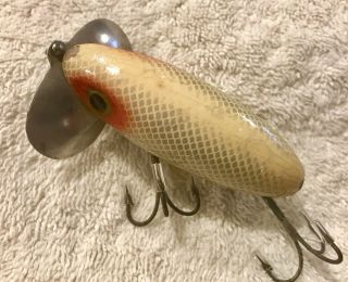 Rare Fishing Lure Fred Arbogast Wood Jitterbug Pearl Silver Scale 80 Yo Warrior