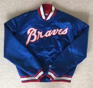 Rare Vintage Mlb 1990s Atlanta Braves Satin Starter Jacket Made In Usa