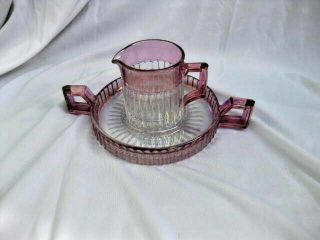 Antique Rare Small Heisey Syrup And Tray Creamer Patent 1916 Purple Lavender