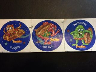 3 Rare Freakies Cereal Stickers Ralston Hugger Hot Dog Boss Moss