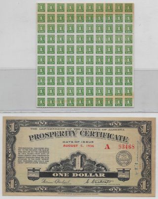 Ap1,  Alberta Prosperity Certificate & Stamps.  Very Rare
