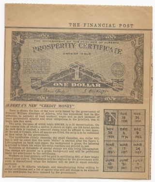 AP1,  Alberta Prosperity Certificate & Stamps.  VERY RARE 6