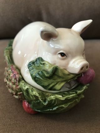 Fitz And Floyd French Market Pig Lidded Box W/cover - Rare - Discontinued