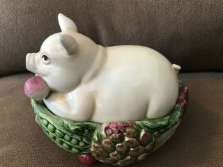 Fitz and Floyd French Market Pig Lidded Box W/Cover - RARE - DISCONTINUED 2